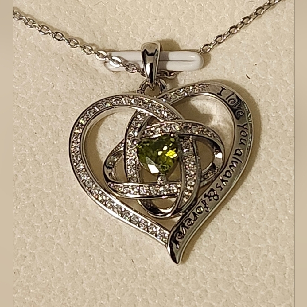 Silver Love Knot Heart Necklace for Women,  Birthstone
